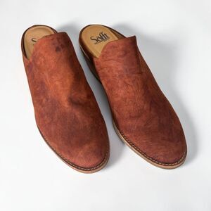 Sofft Women’s Brown Suede Leather Mule Clogs Size 9.5 Slip On Block Heel Western